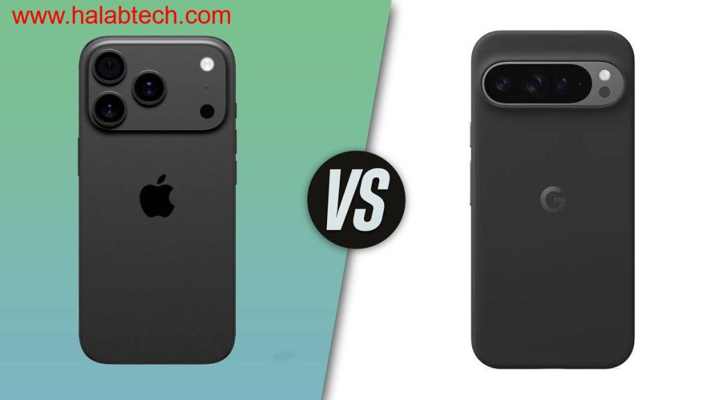 تصميم مقارن يبرز iPhone 17 Pro Max وPixel 10 Pro XL مع التفصيل في الكاميرا والشاشة