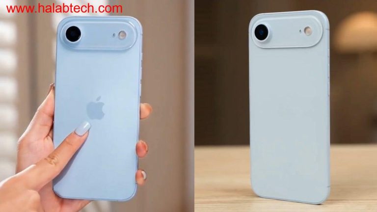 نموذج اختبار لـ iPhone 17 Air بلون Sky Blue يظهر في فيديو تسريبي من Majin Bu مع مقارنة جانبية مع iPhone 16 Pro