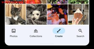 لقطة شاشة تُظهر تبويب الإنشاء الجديد في تطبيق Google Photos مع أيقونة فرشاة وأدوات الإبداع