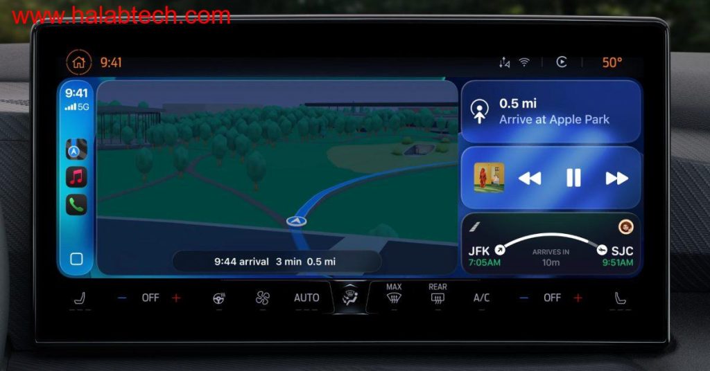 واجهة CarPlay تعرض الأنشطة الحية مع معلومات حديثة أثناء القيادة