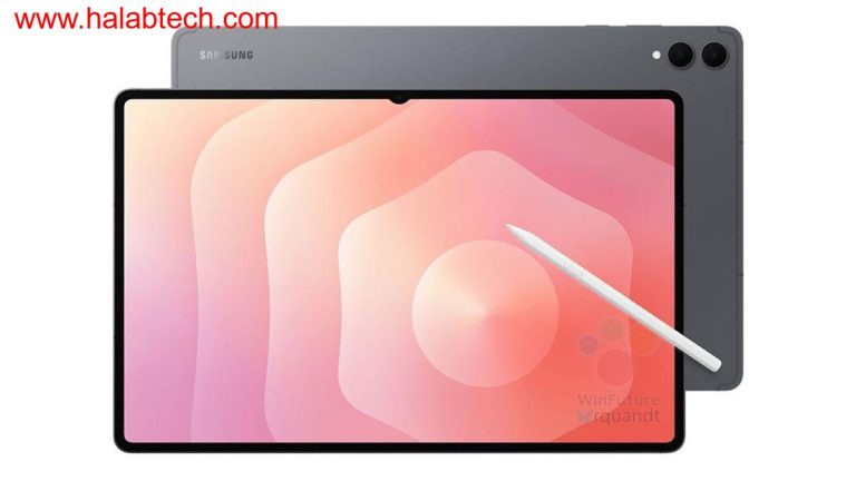تصميم Tab S11 Ultra من سامسونج بجانب خلفية معدنية، مع شاشة كبيرة ونوتش أمامي وكاميرتين خلفيتين