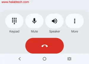 لقطة شاشة لواجهة المكالمات الأندرويد الجديدة تظهر أزرار إنهاء المكالمة الكبيرة ولوحة أرقام أوسع مع خطوط تفصل جهات الاتصال