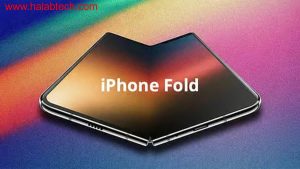 تصوّر تخيّلي لهاتف iPhone Fold القابل للطي من أبل يبرز أربع كاميرات وبصمة الإصبع وميزة eSIM