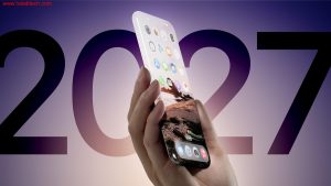 تصميم تخيلي لهاتف iPhone يلتف حول الحواف ويظهر كلوح زجاجي واحد بلا حواف لإبراز خط أبل المستقبلي حتى 2027