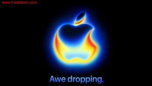 شعار حدث iPhone 17 مع اللونين البرتقالي والأزرق وتفاعل الشعار على صفحة آبل يشير إلى Awe dropping