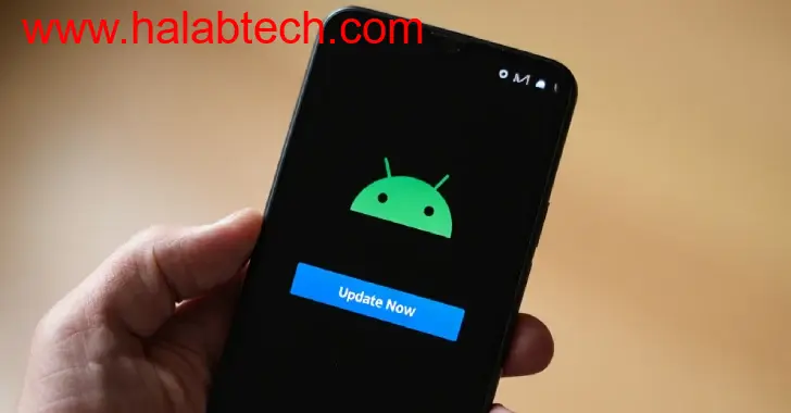 صورة توضح رمز أندرويد مع خلفية مخططة تشير إلى مفهوم التحديثات الأمنية