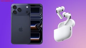 صورة لسماعات AirPods Pro مع خلفية توضح إعدادات حماية السمع على آيفون.