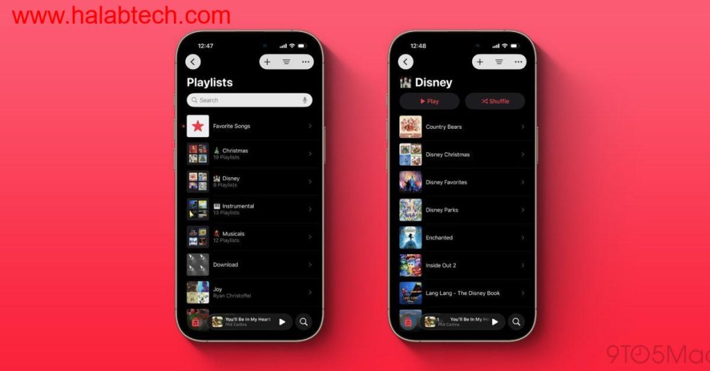 صورة لتطبيق الموسيقى على iPhone يعرض ميزة إنشاء مجلدات القوائم التشغيلية